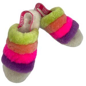 UGG Womens Size 8 Slipper Rainbow Fluff Yeah Slide Shearling Sheepskin EUC
